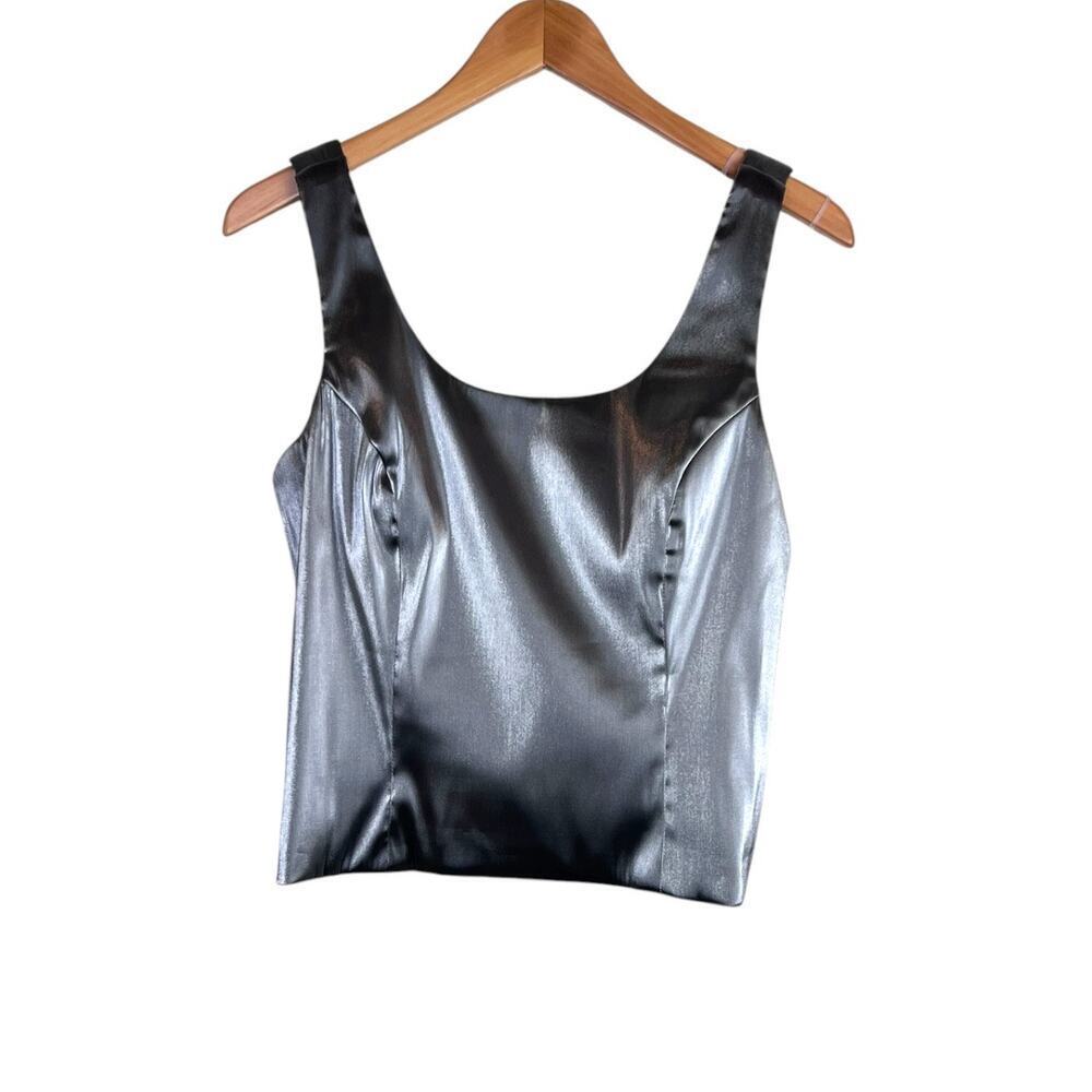 Vtg. Xscape Corset Top Satin Metallic Silver Structured Party Y2K Women's Sz. 10